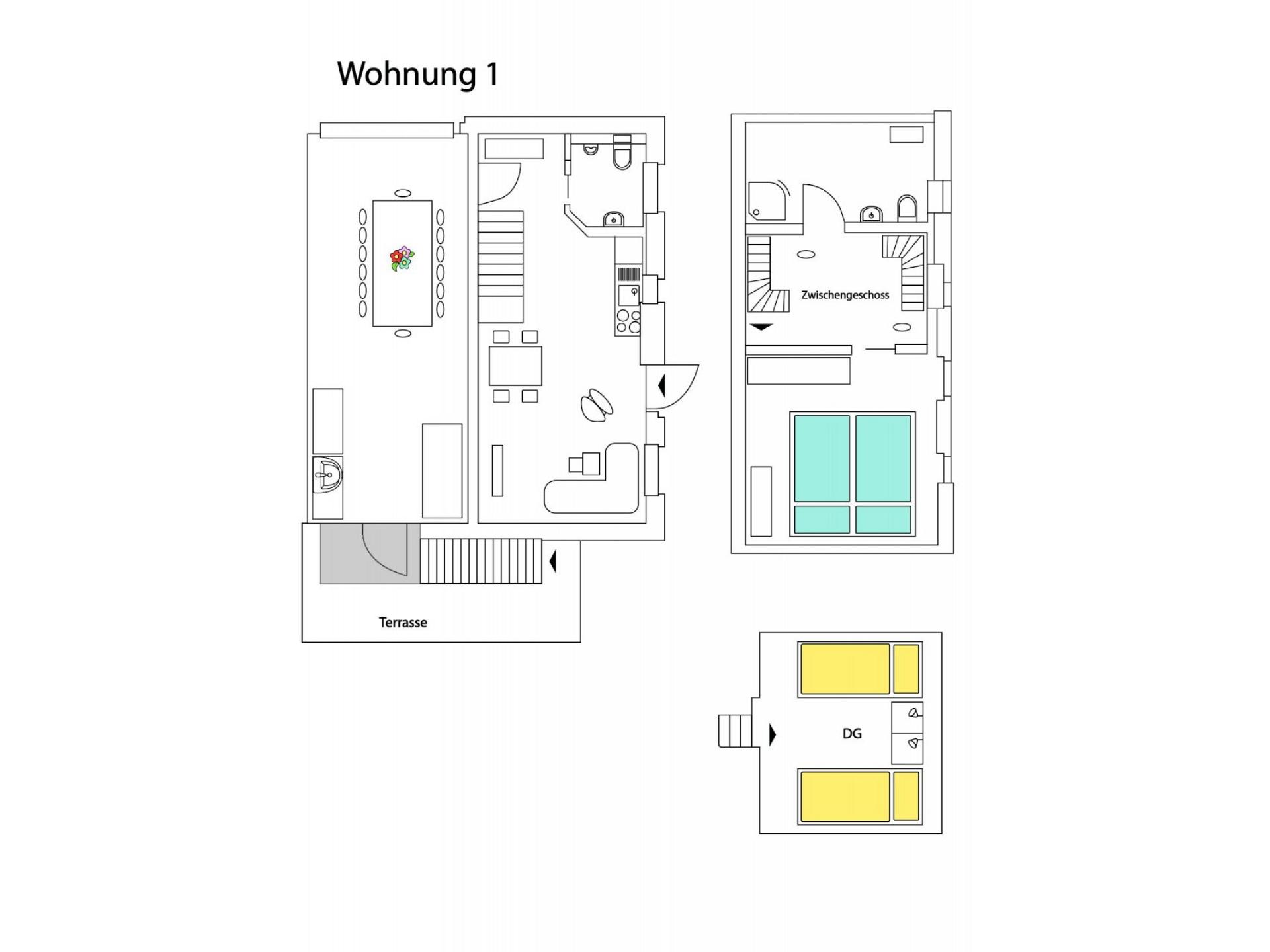 Grundriss W1 , 3 Etagen